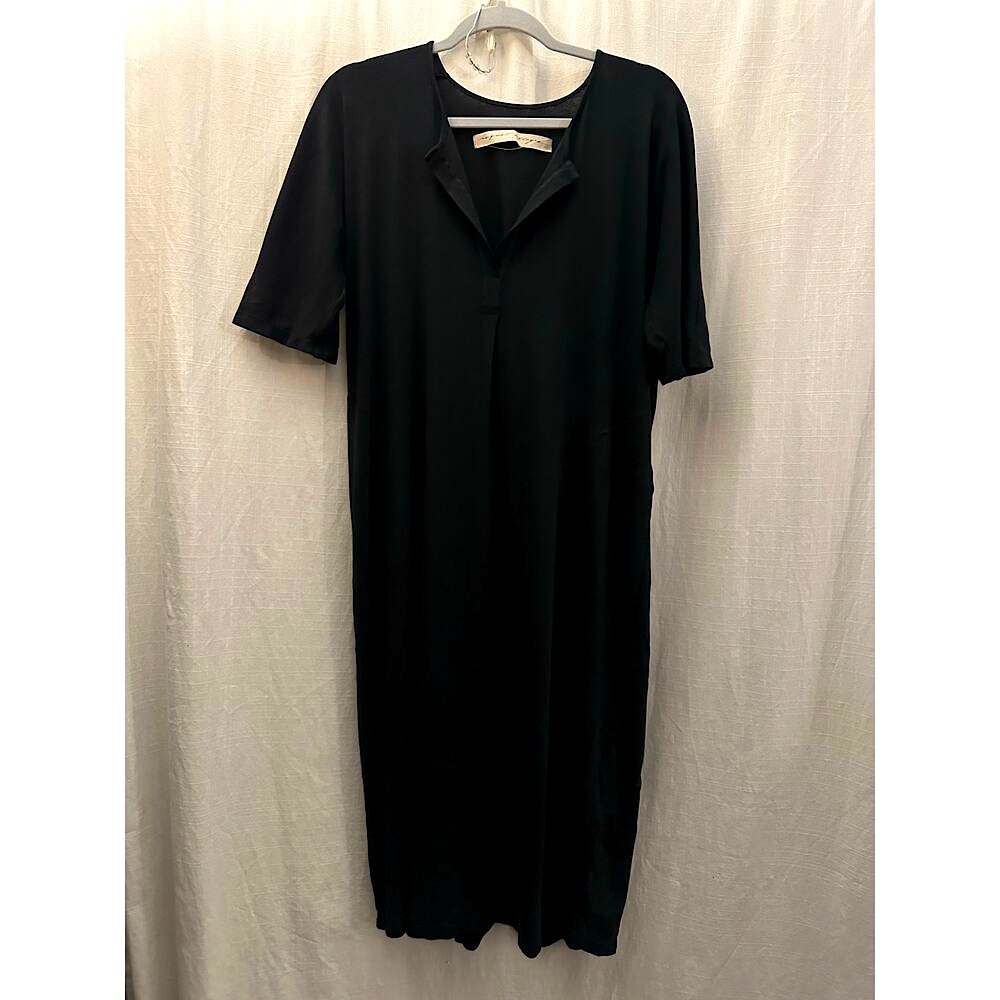 Raquel Allegra Cotton Black Maxi Dress V-Neck Made in USA Pockets Size Small